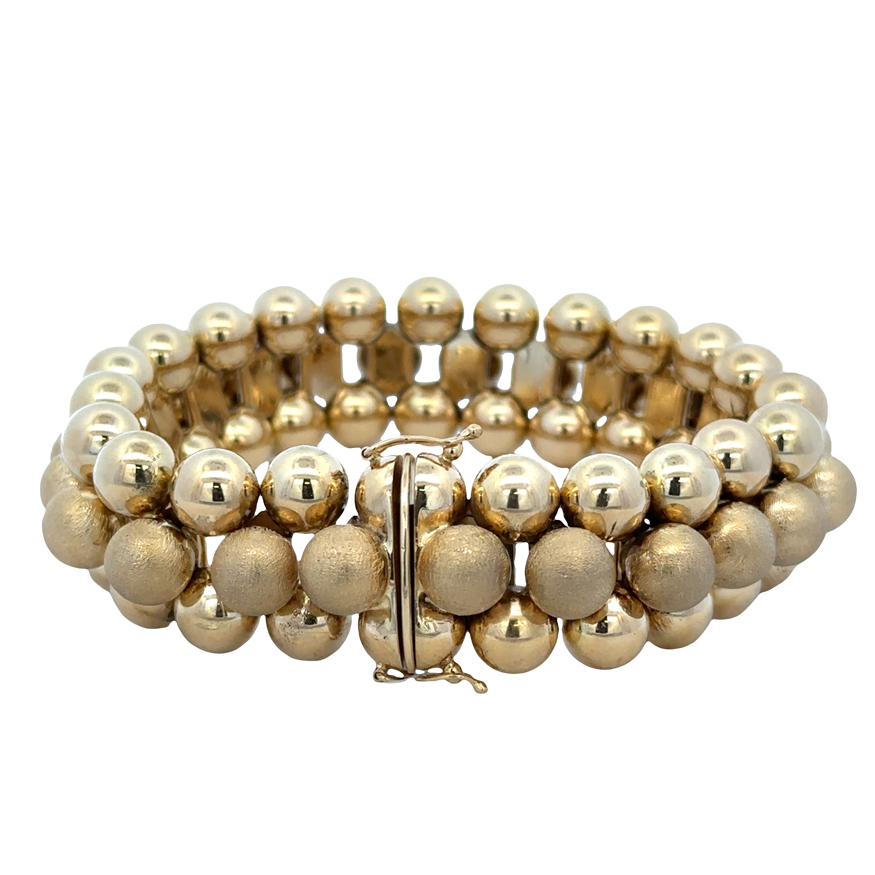 Statement 18k Yellow Gold Three-Row Ball Bead Bracelet – 7.5"