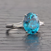 Magnificent Vintage Mid Century Blue Zircon and Diamond Ring in Platinum