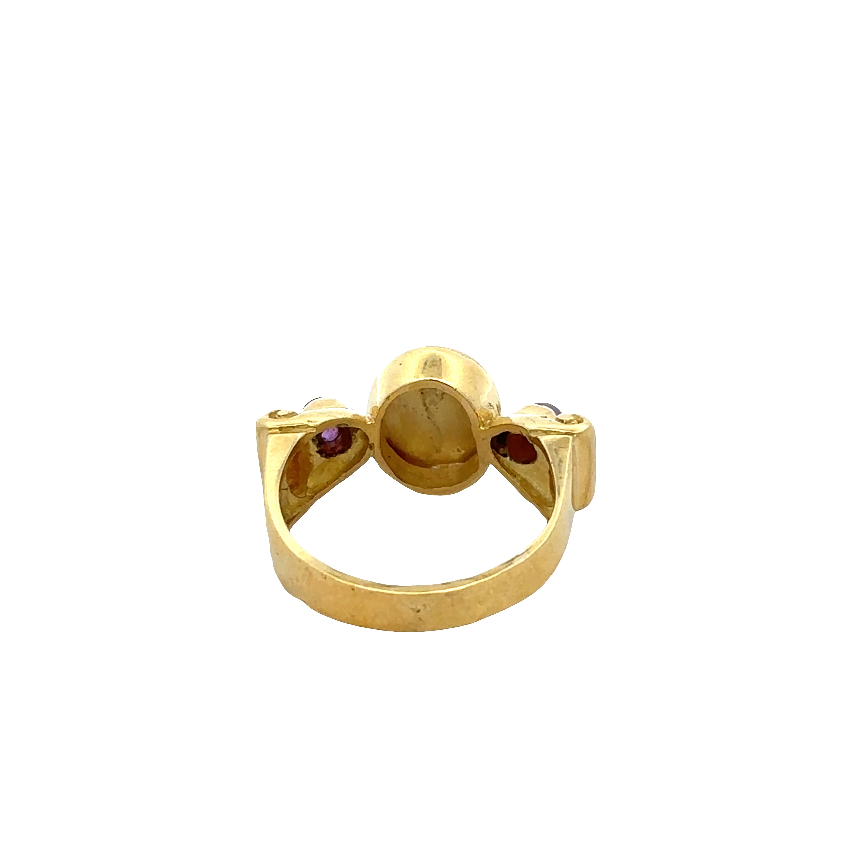 Vintage 18k Yellow Gold Roman Soldier Intaglio Ring with Amethyst Cabochons