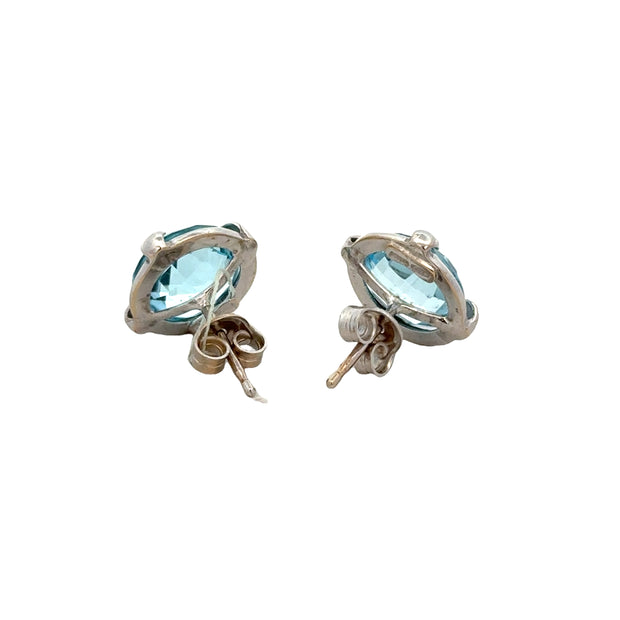 Blue Topaz Stud Earrings in 18k White Gold