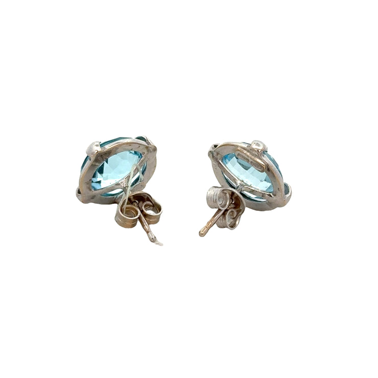 Blue Topaz Stud Earrings in 18k White Gold