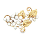 Vintage Ming's 1950s Akoya Cultured Pearl Brooch in Yellow Gold