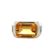 Citrine and White Topaz Signet Ring in Yellow Gold