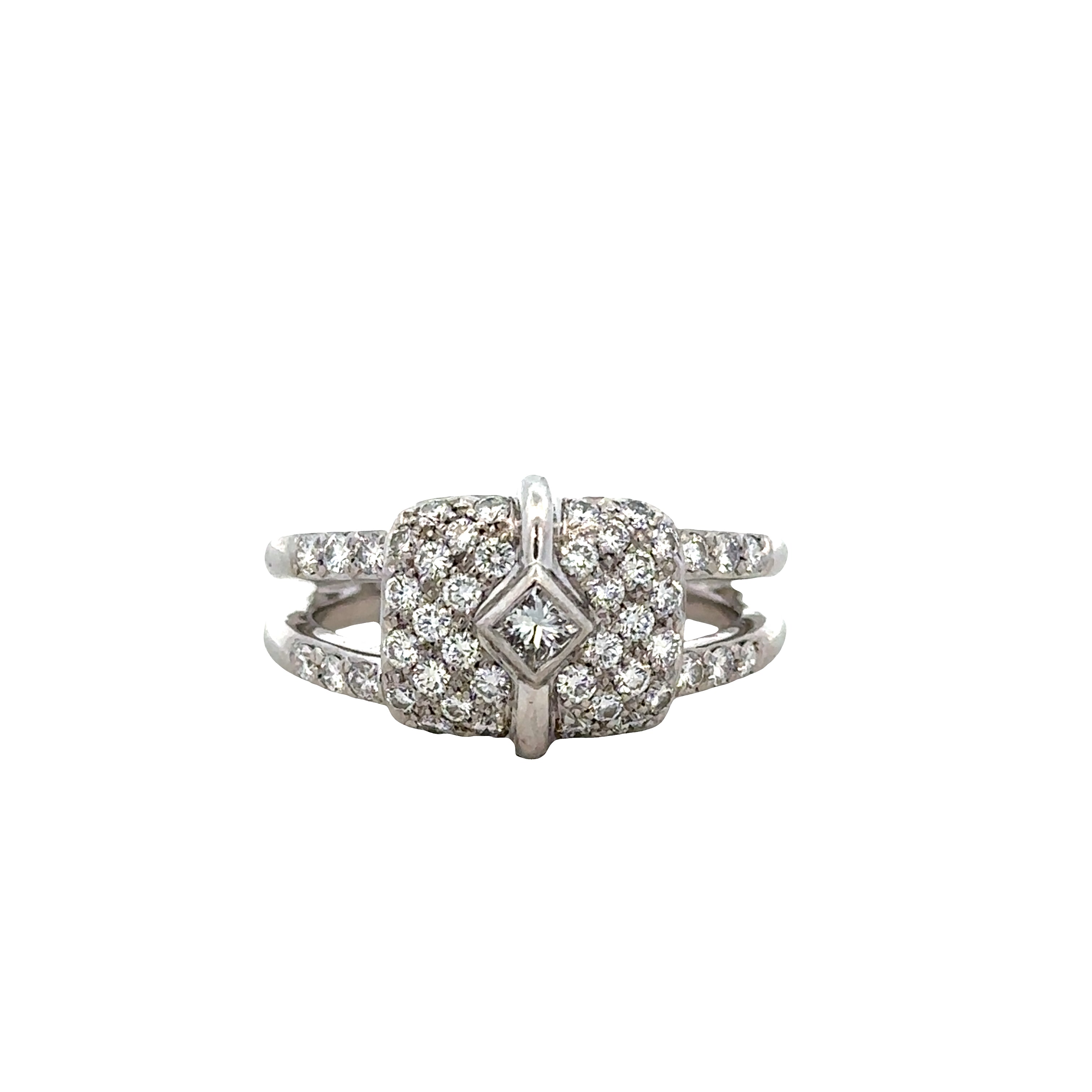 Modern Platinum Split Shank Diamond Ring – Size 7.5
