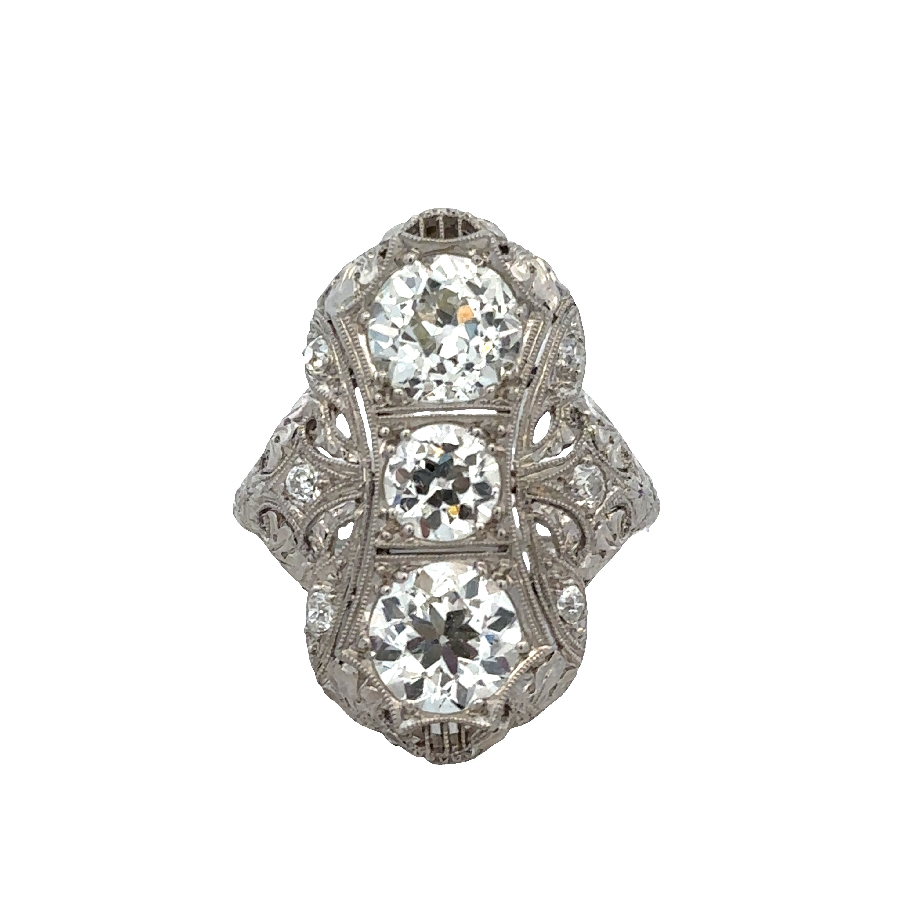 Antique Platinum Art Deco Diamond Cocktail Ring – Size 6.25