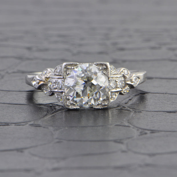 Antique Art Deco Old Mine Cut Diamond Engagement Ring in Platinum