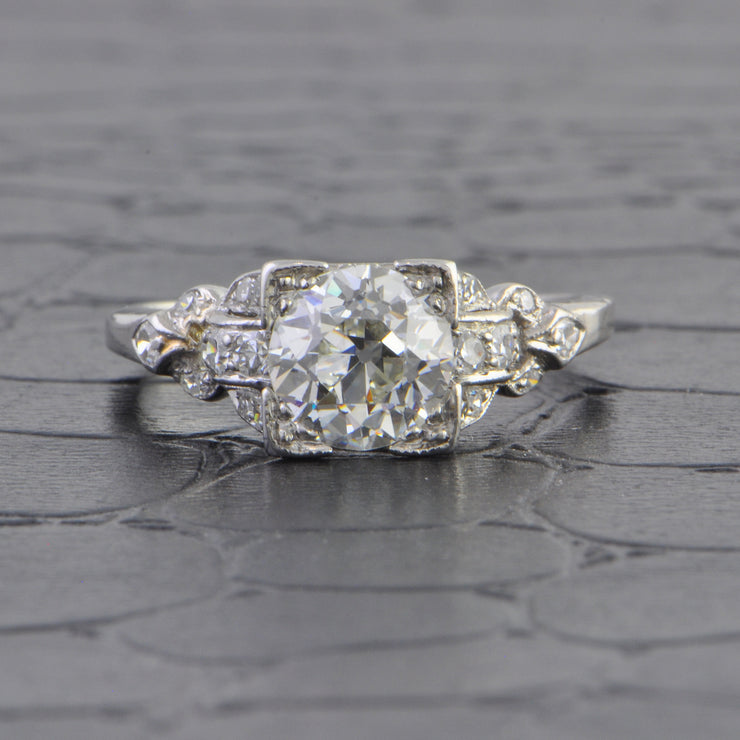 Antique Art Deco Old Mine Cut Diamond Engagement Ring in Platinum