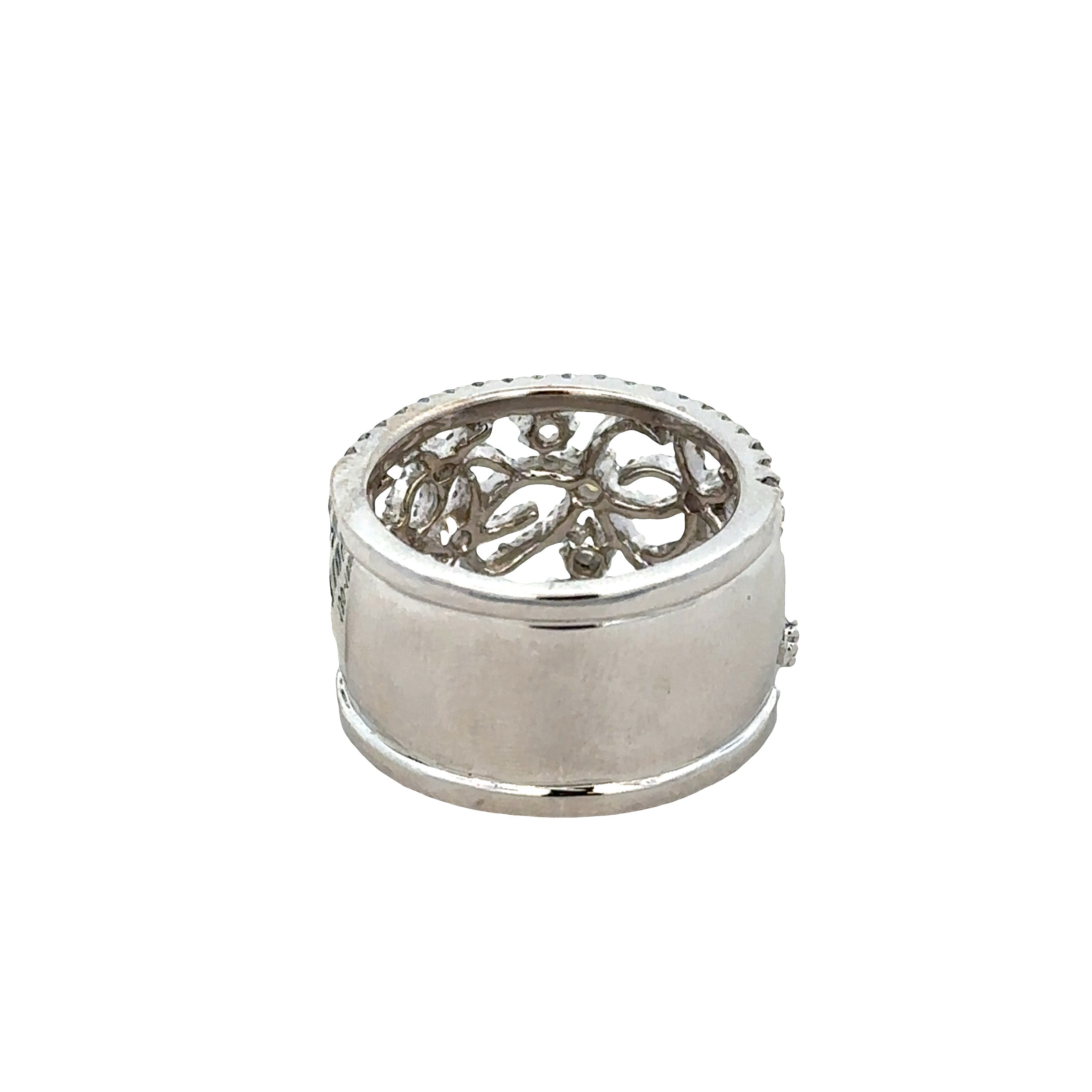 18k White Gold Openwork Rose-Cut & Round Diamond Band – Size 8