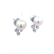 Akoya Cultured Pearl and Diamond Earrings in White Gold