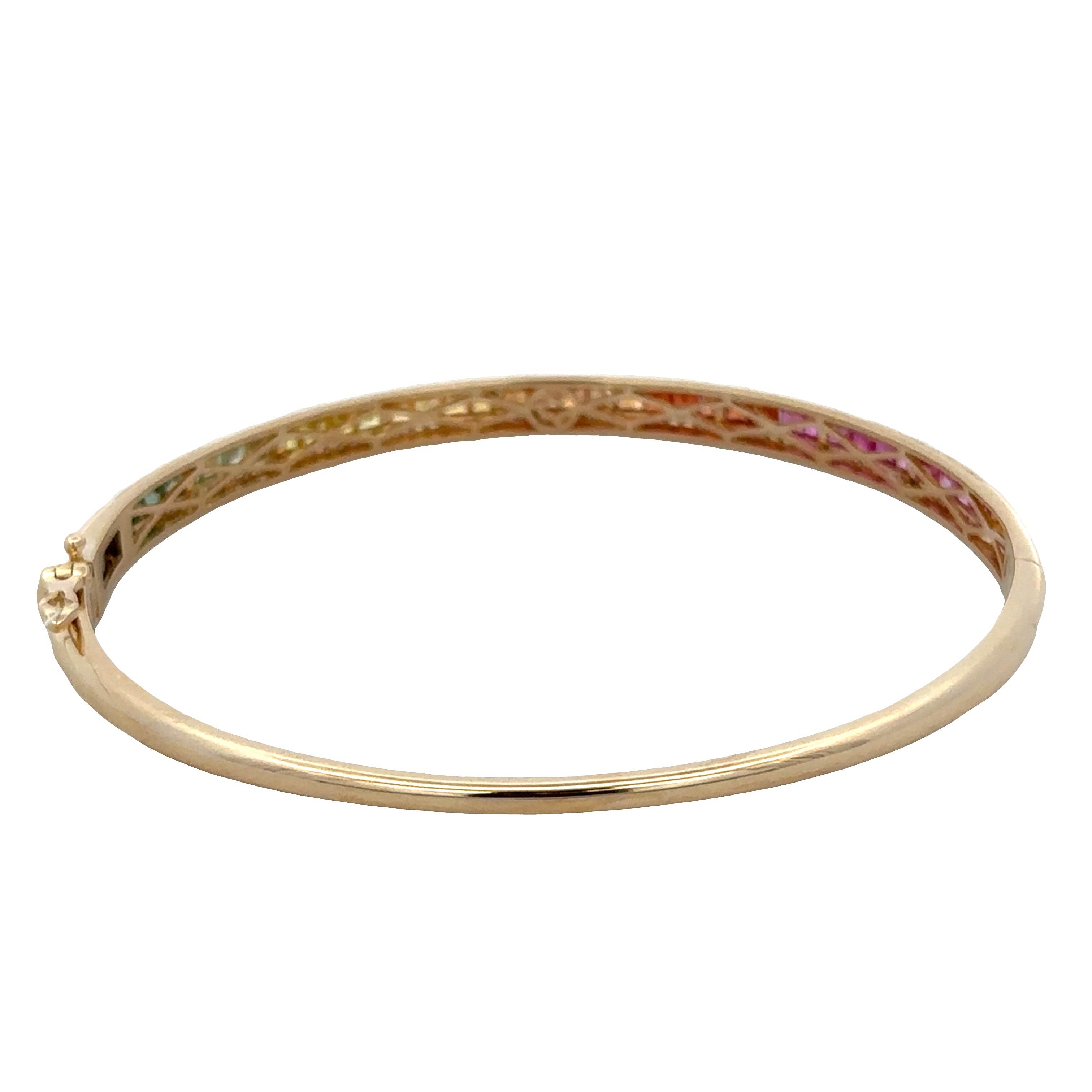 14k Yellow Gold Multicolor Sapphire & Diamond Hinged Bangle – 4.3mm