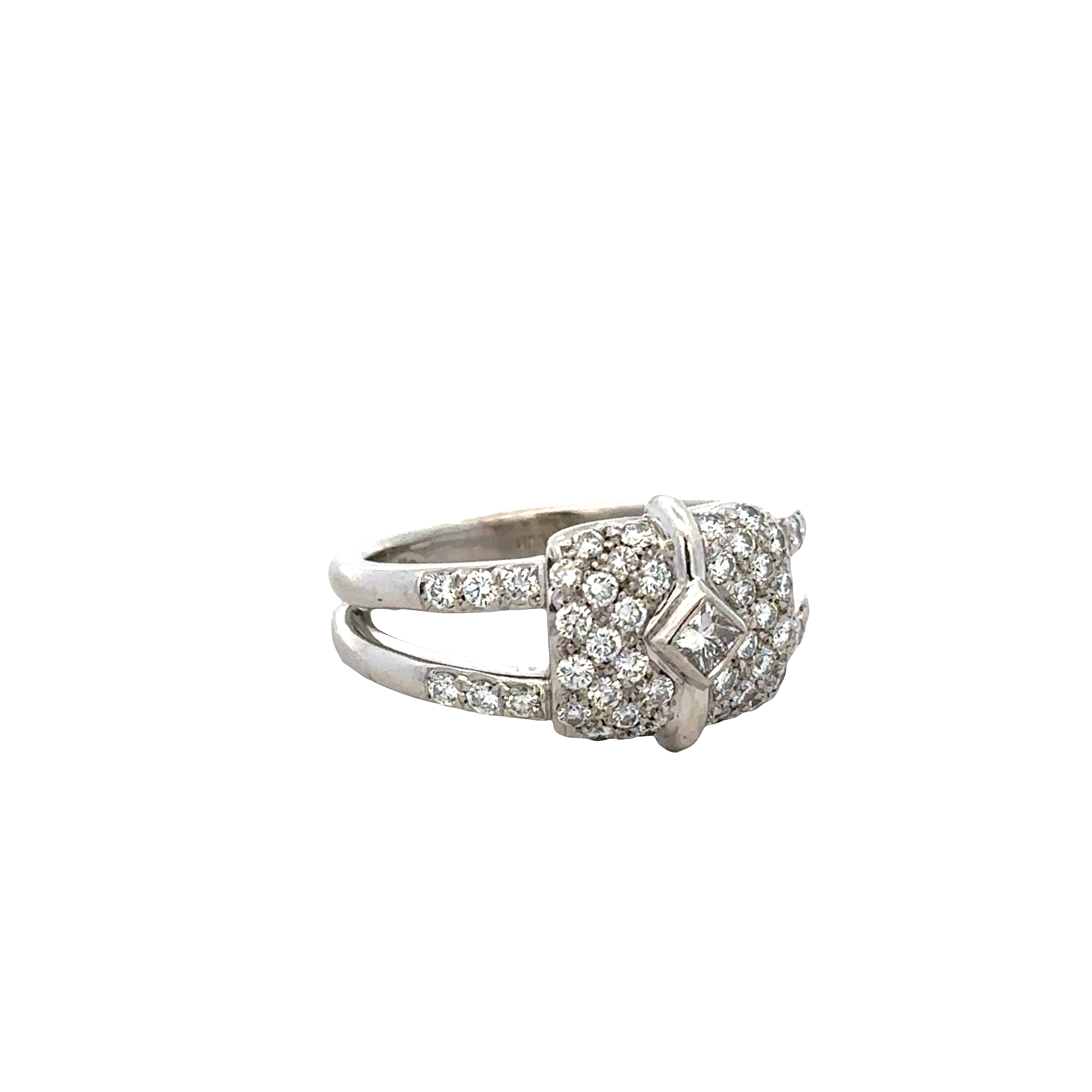 Modern Platinum Split Shank Diamond Ring – Size 7.5