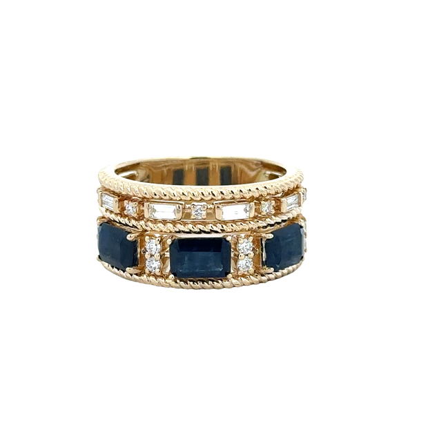 Sapphire and Diamond Stack Band Ring in Yellow GOld