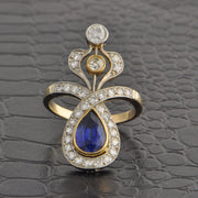 Antique Edwardian Sapphire and Diamond Ring in 18k Gold and Platinum