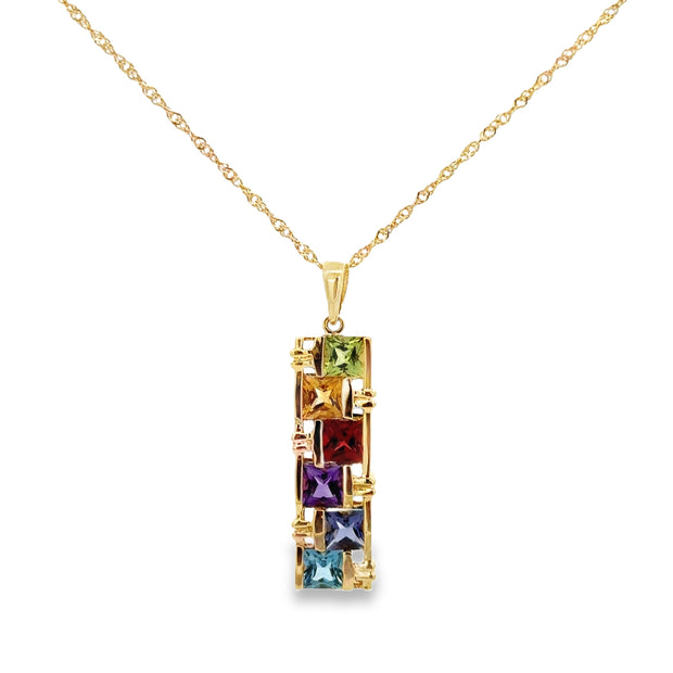 Rectangular Multigem Pendant in Yellow Gold