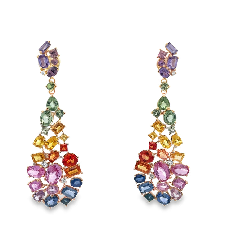 Statement Multicolored Sapphire and Diamond Earrings in Yellow Gold