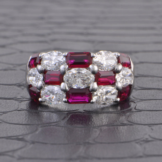 Ruby and Oval Cut Diamond Band Ring in Platinum