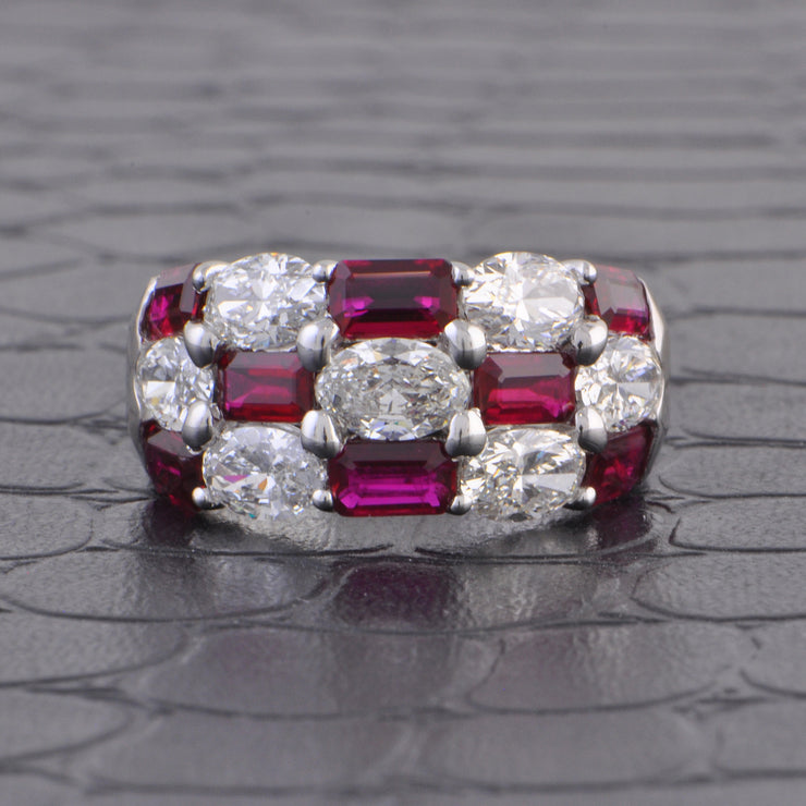 Ruby and Oval Cut Diamond Band Ring in Platinum