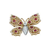 Ruby and Diamond Butterfly Brooch in 18k Yellow Gold and Platinum