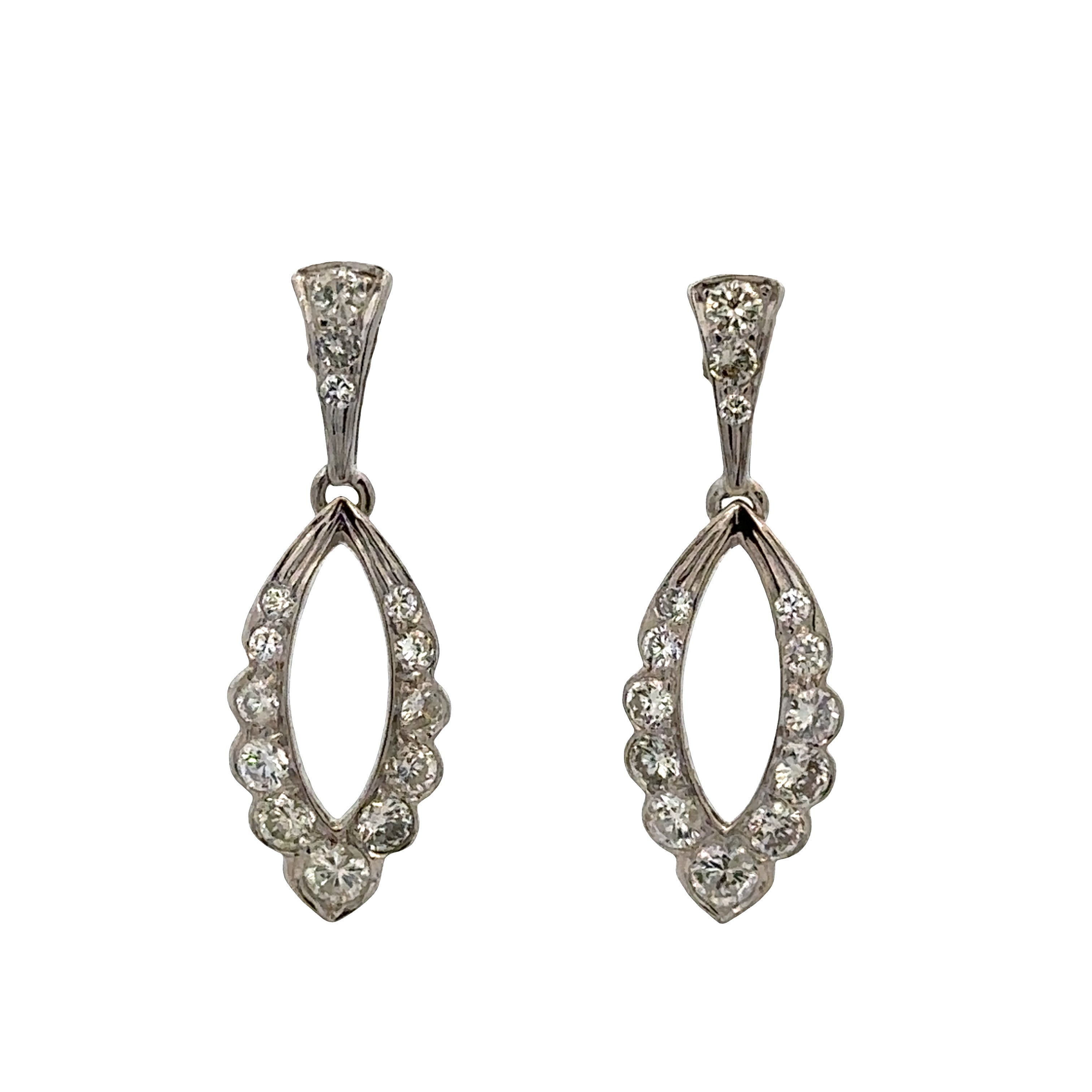 14k White Gold Diamond Dangle Earrings with Scalloped Openwork Design