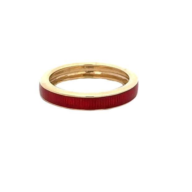 Red Enamel Band in Yellow Gold Size 6.5