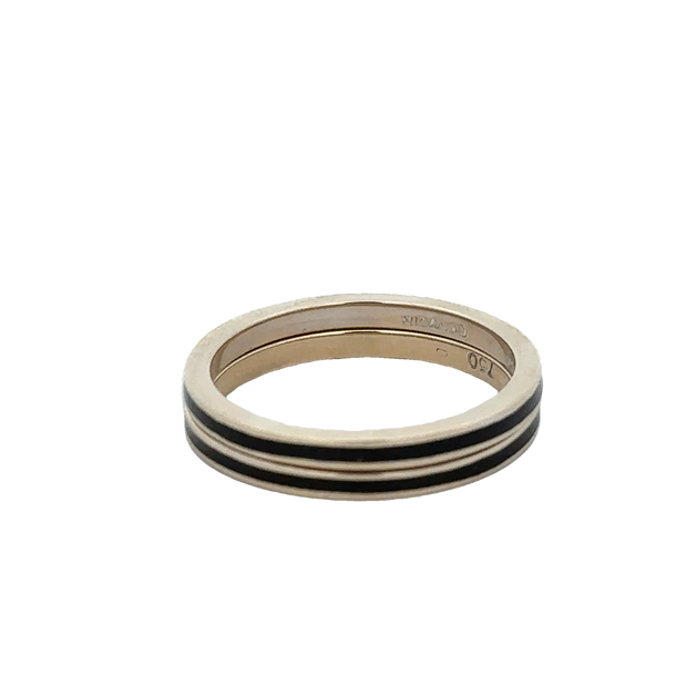 Set of 2 Black Enamel Bands in 18k Yellow Gold Size 7