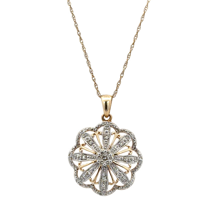 Floral Diamond Pendant in Yellow Gold