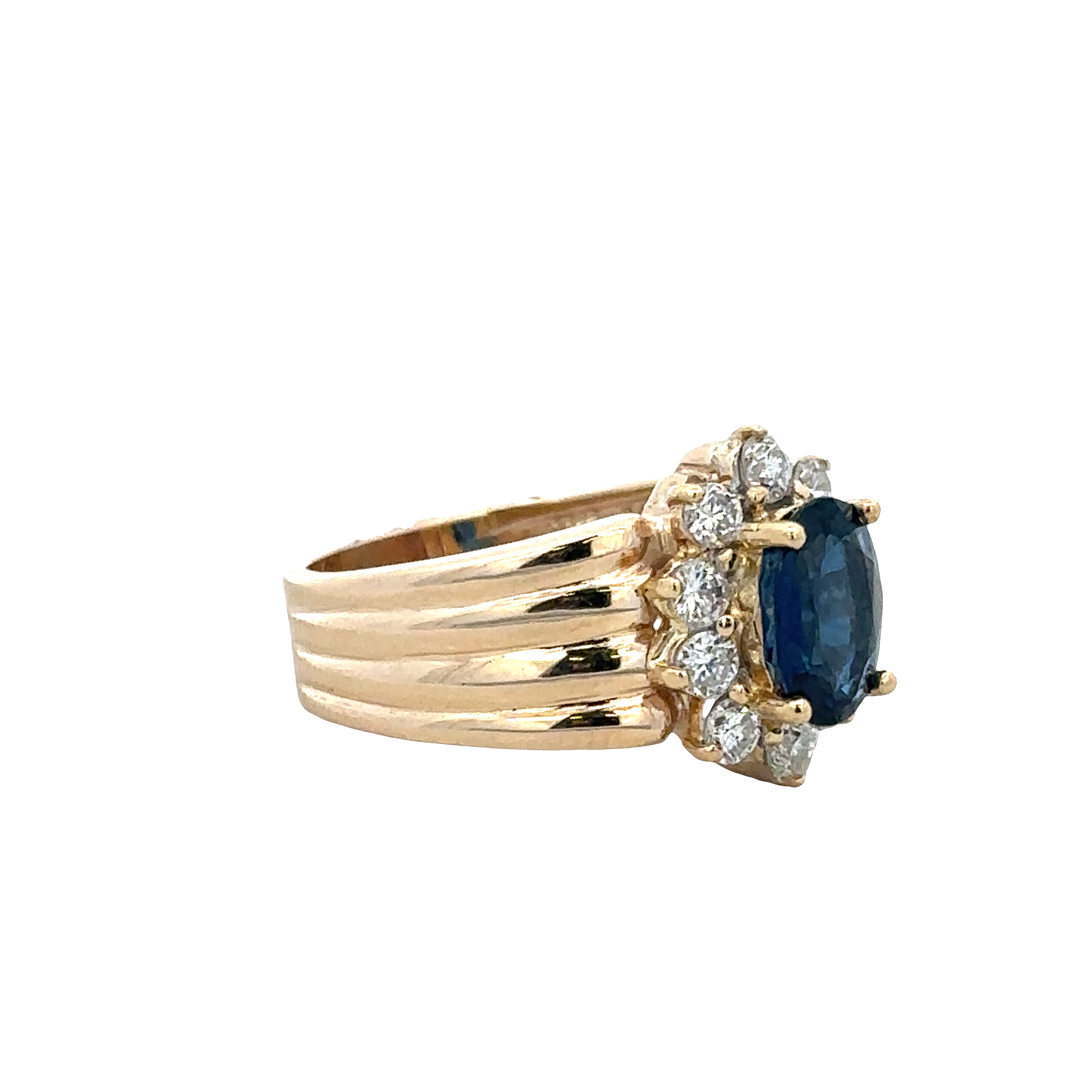 18k Yellow Gold Sapphire & Diamond Halo Ring – Size 6