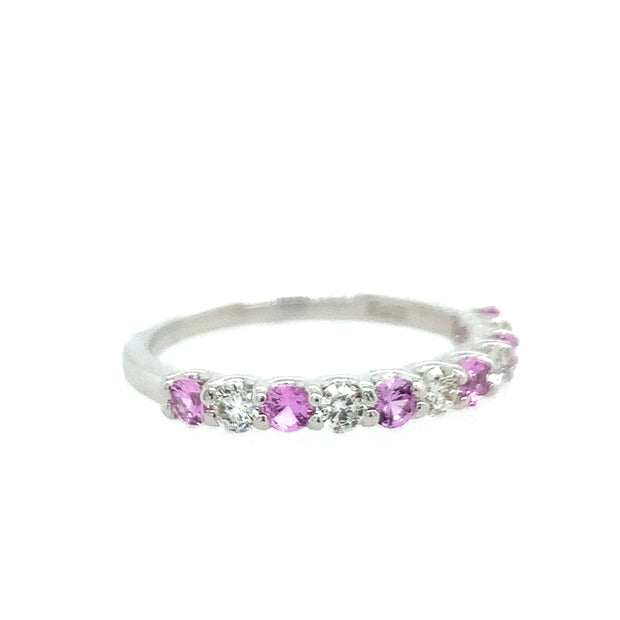Pink Sapphire and Diamond Band in 18k White Gold