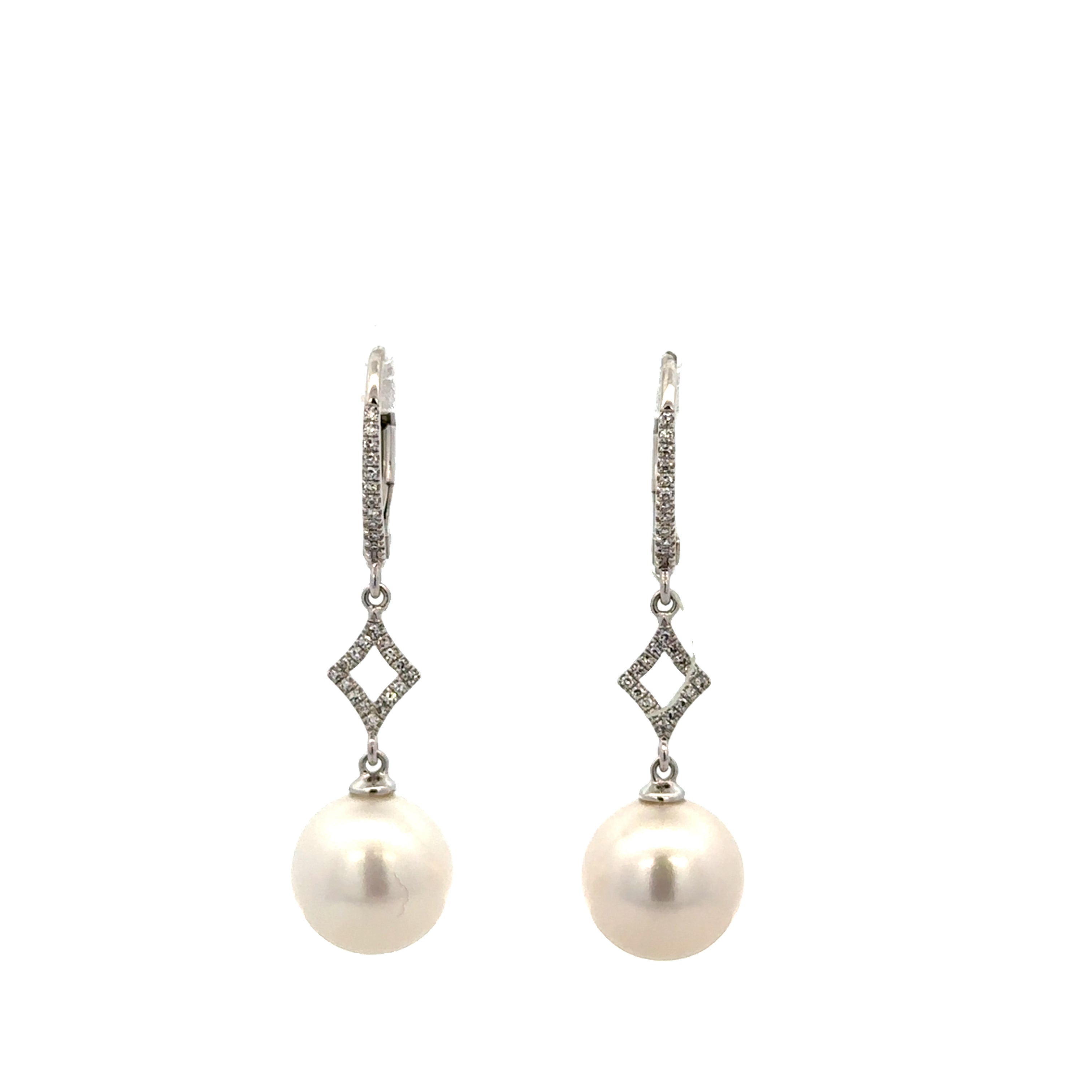 Freshwater Pearl and Diamond Drop Earrings in White Gold