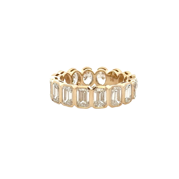 7 CTW Oval and Emerald Cut Diamond Bezel Band in Yellow Gold