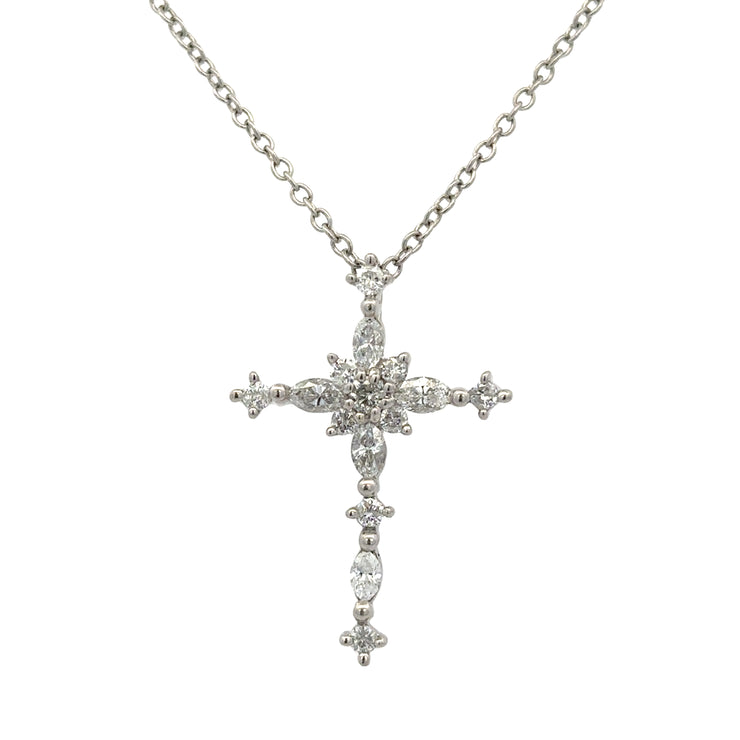 Marquise and Round Brilliant Cut Diamond Cross in Platinum