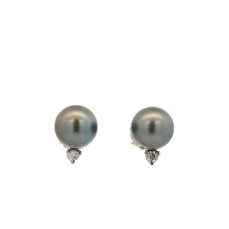 Tahitian Pearl and Diamond Stud Earrings in White Gold