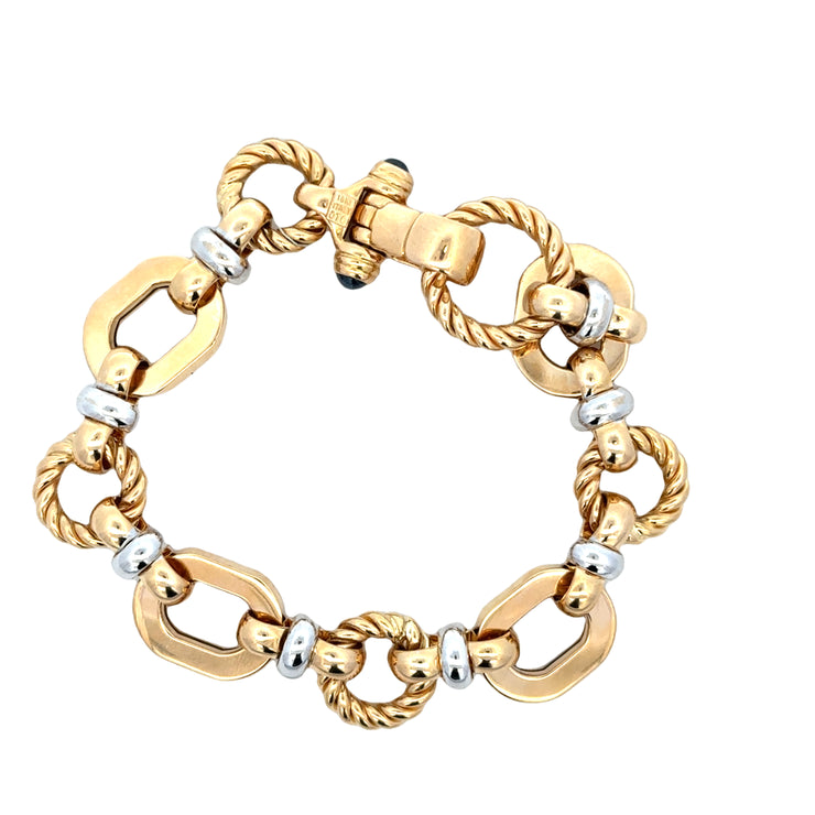 Two Tone Rope Accented Open Link Bracelet in 18k Gold