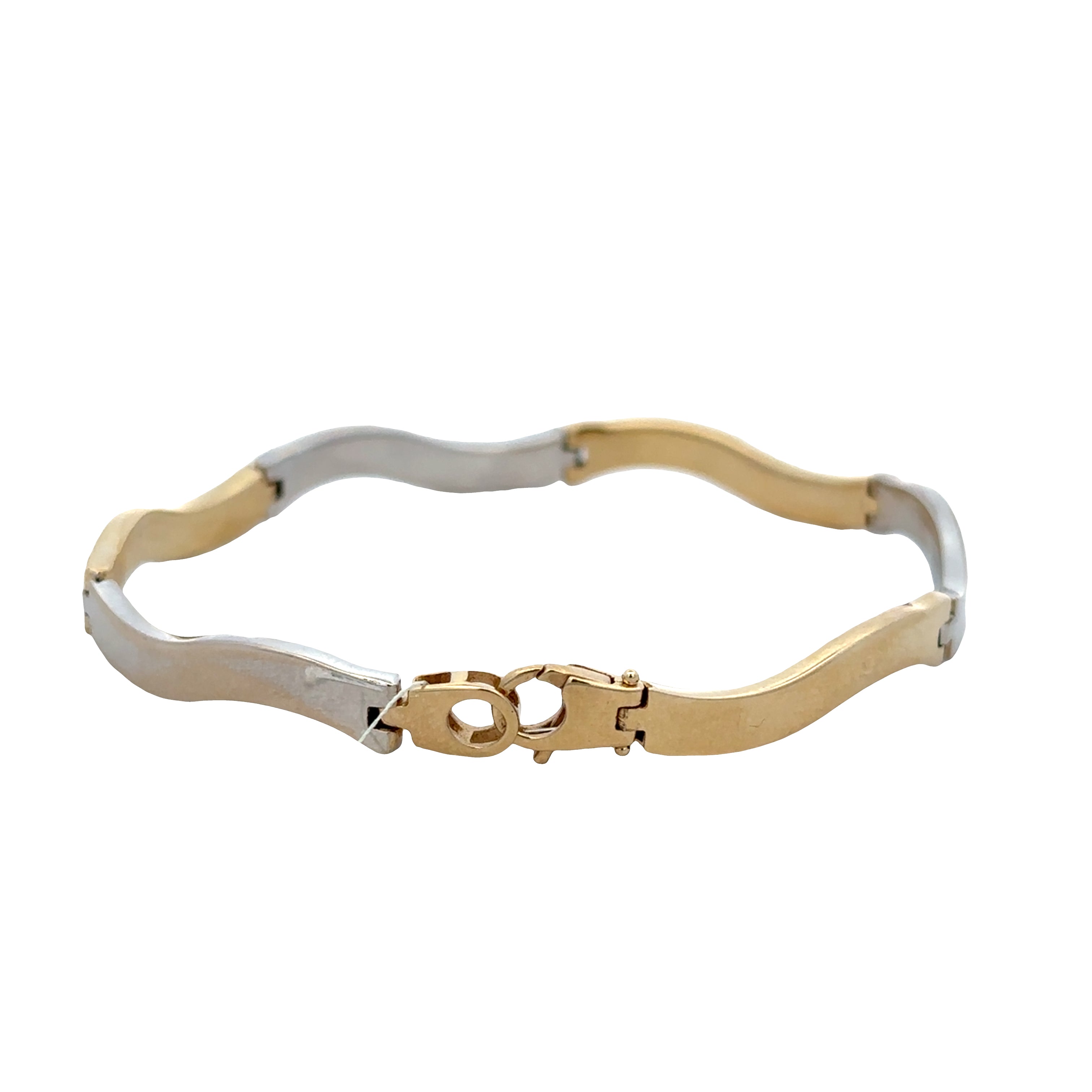 14k Yellow & White Gold Curved Link Bracelet – 7.5" Long