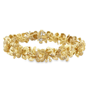 Textured Dogwood Flower Bracelet in Yellow Gold 7"