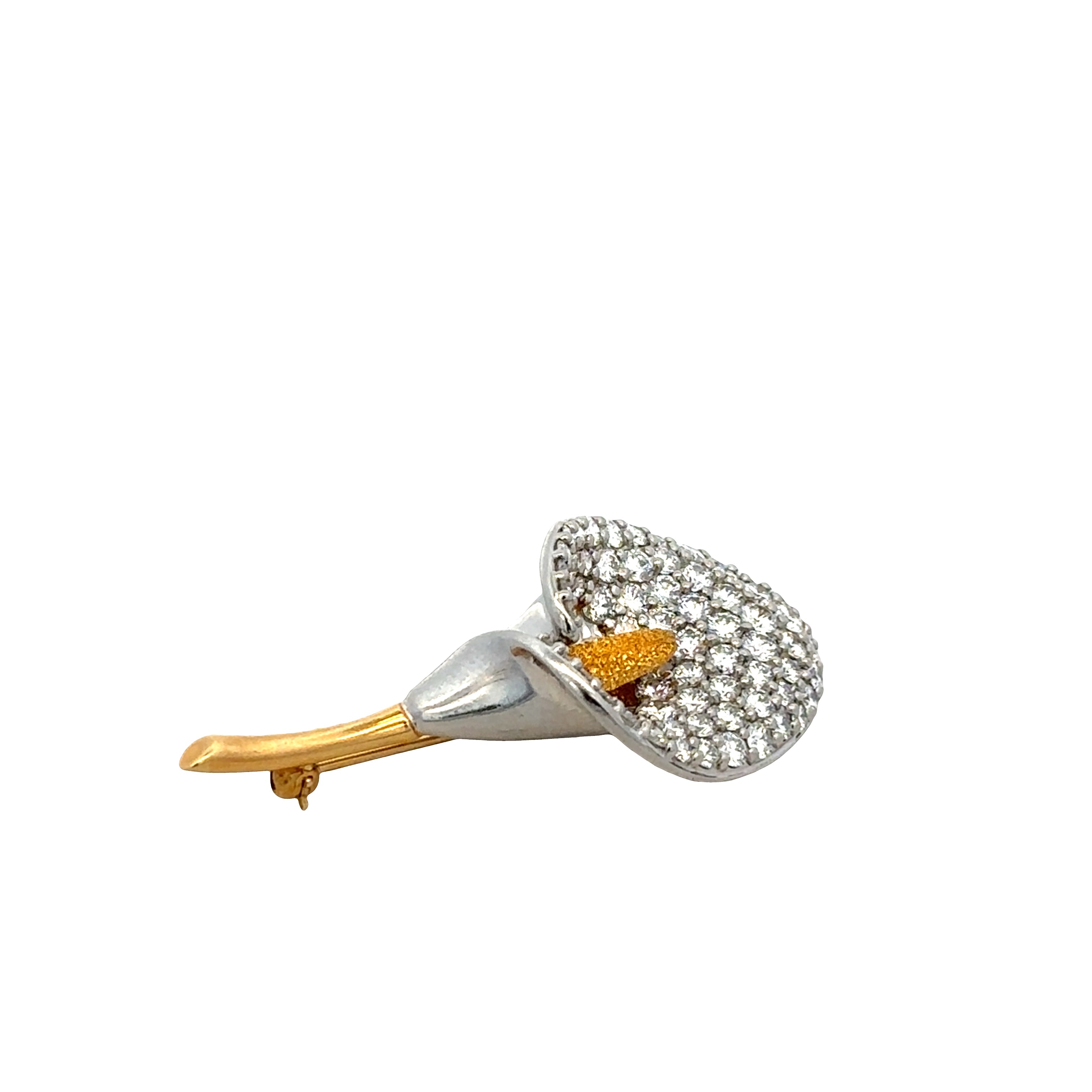 Pavé Set Diamond Lilly Brooch in Platinum and 18k Yellow Gold