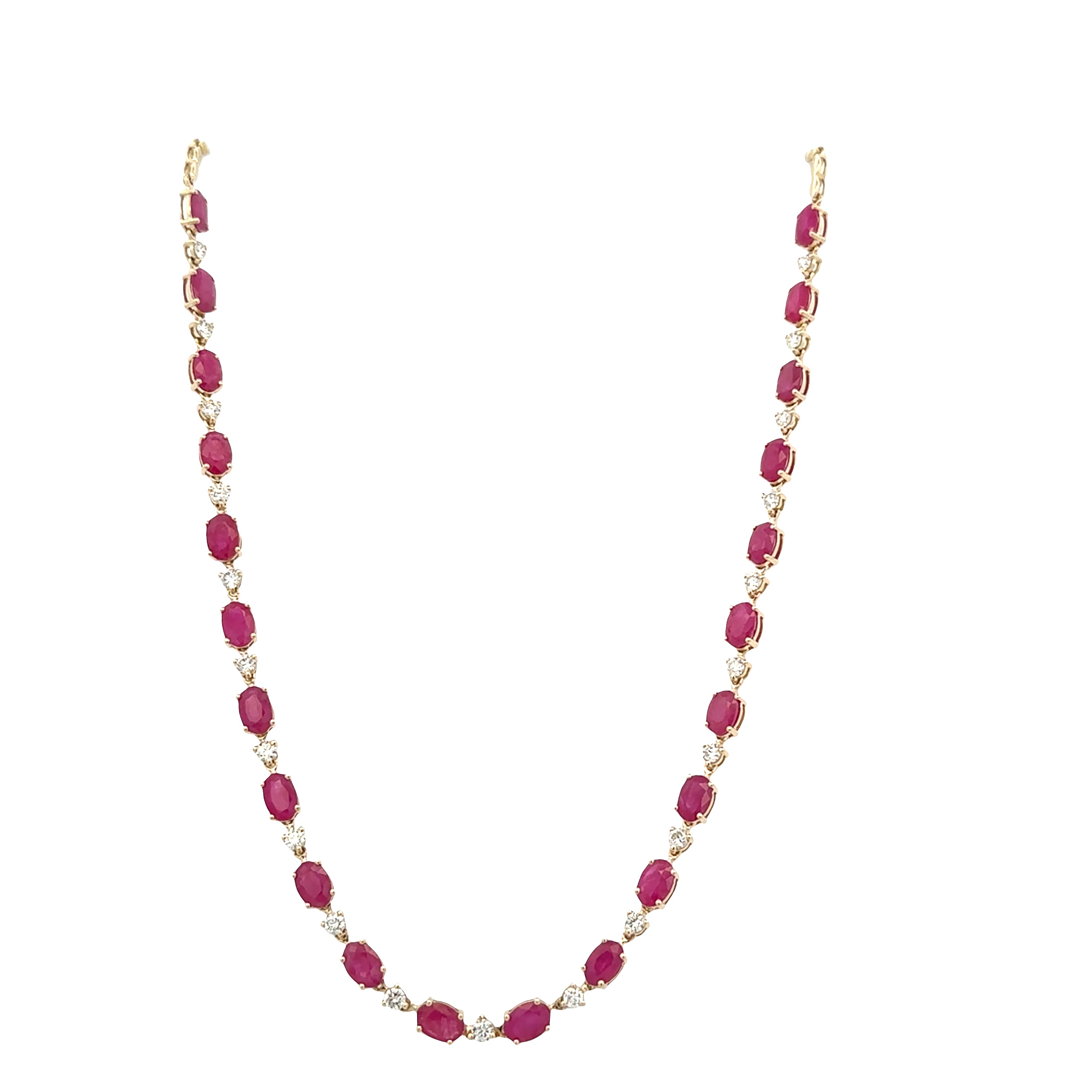 14k Yellow Gold Ruby & Diamond Alternating Necklace – 18"
