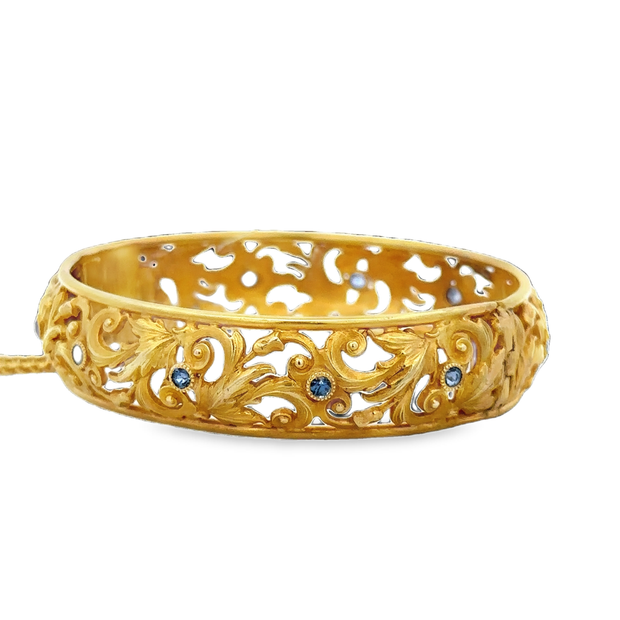 Ornate Victorian Inspired 14k Yellow Gold Openwork Bangle Bracelet