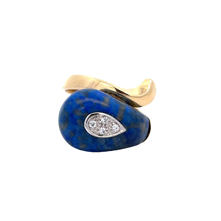 Vintage 1960s Lapis and Diamond Cocktail Ring in 18k Yellow Gold