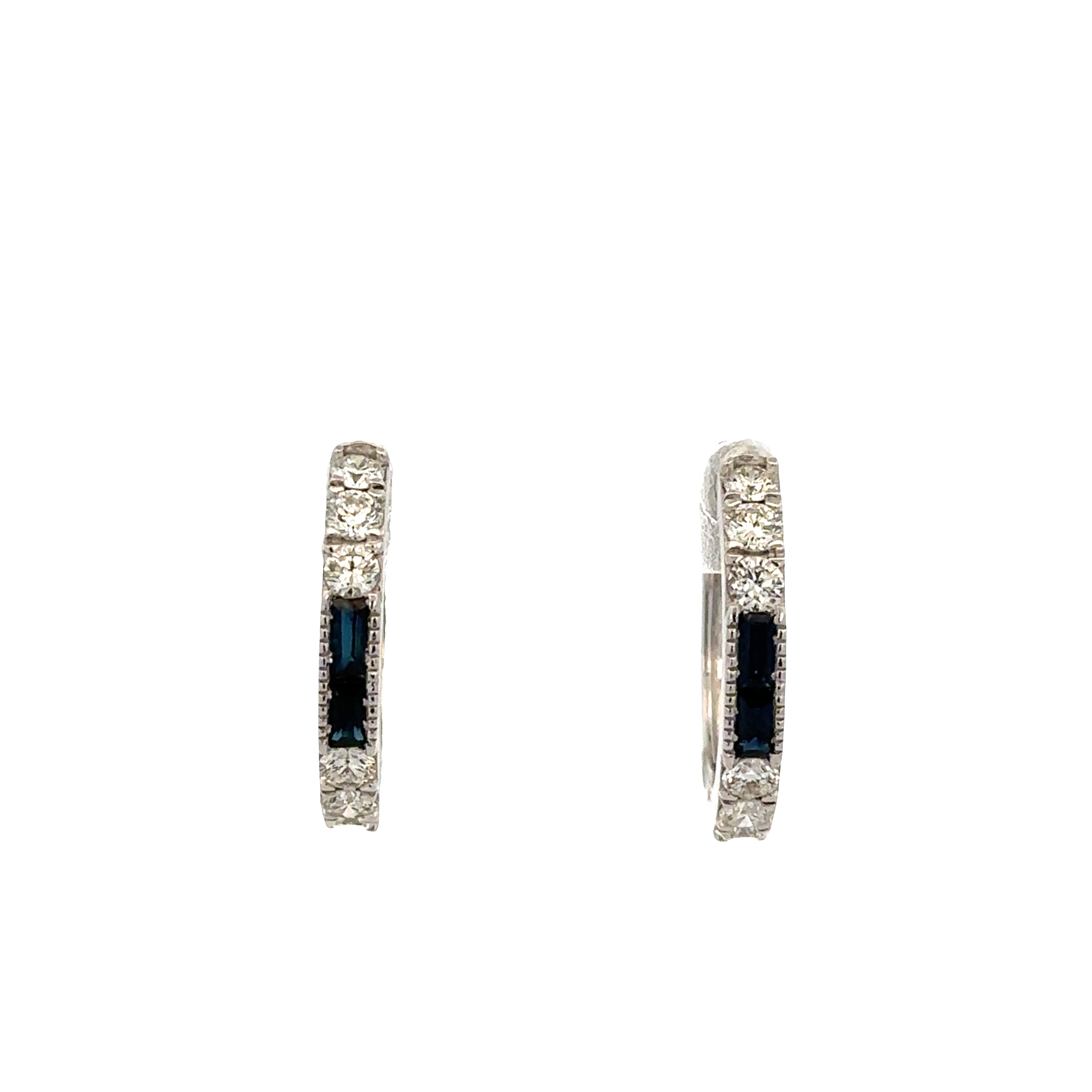 14k White Gold Sapphire and Diamond Hoop Earrings
