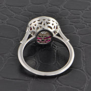 Art Deco Inspired 1.50 Old European Cut Diamond and Ruby Bullseye Ring in 18k White Gold