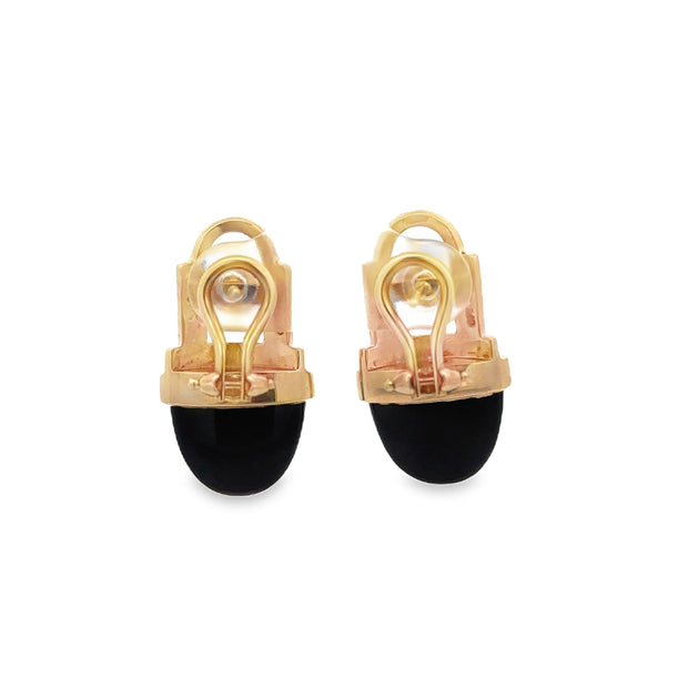 Vintage Onyx and Akoya Cultured Pearl Earrings in Yellow Gold