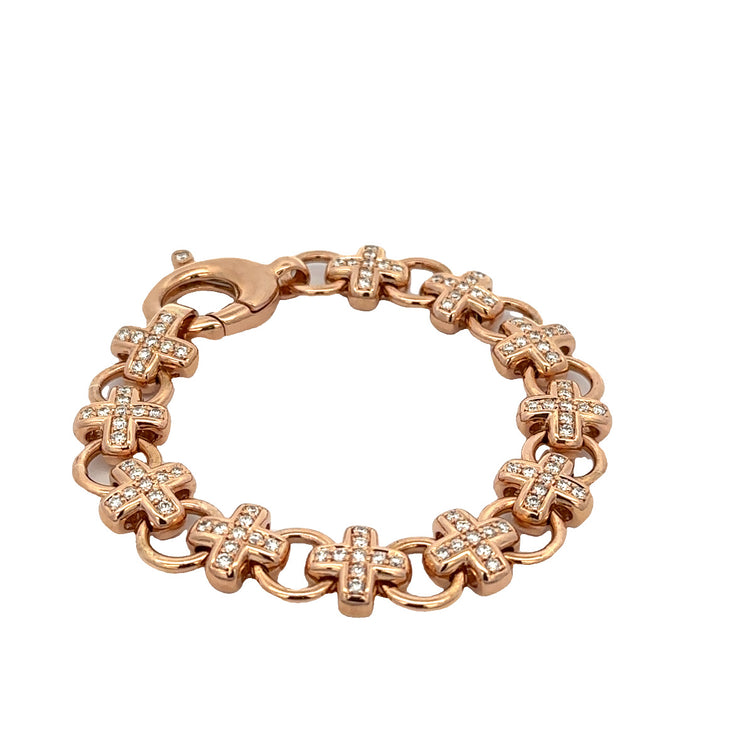 Magnificent 3.0 CTW Diamond Cross and Circle Bracelet in 18k Rose Gold