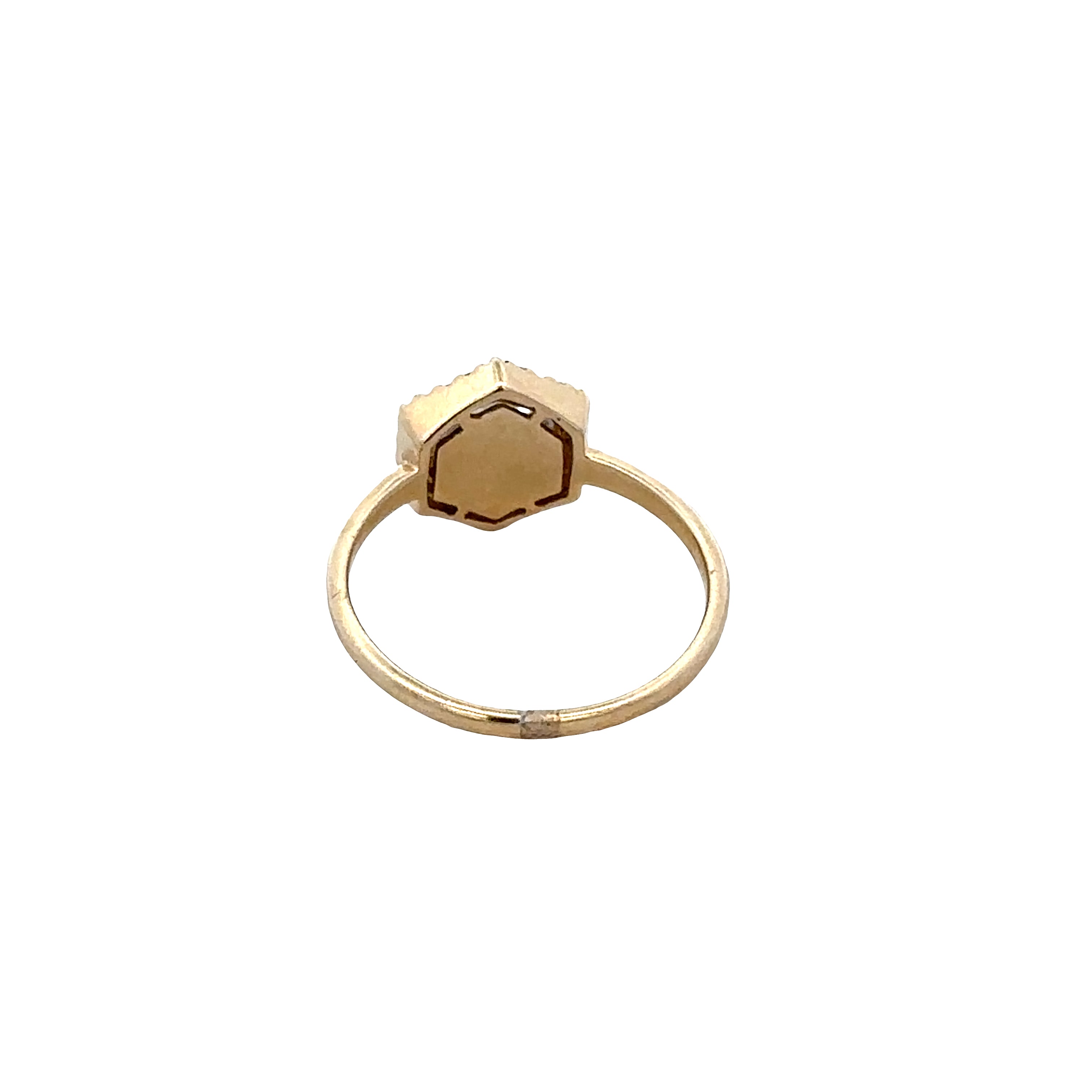 14k Yellow Gold White Quartz & Diamond Hexagonal Ring – Size 6.5