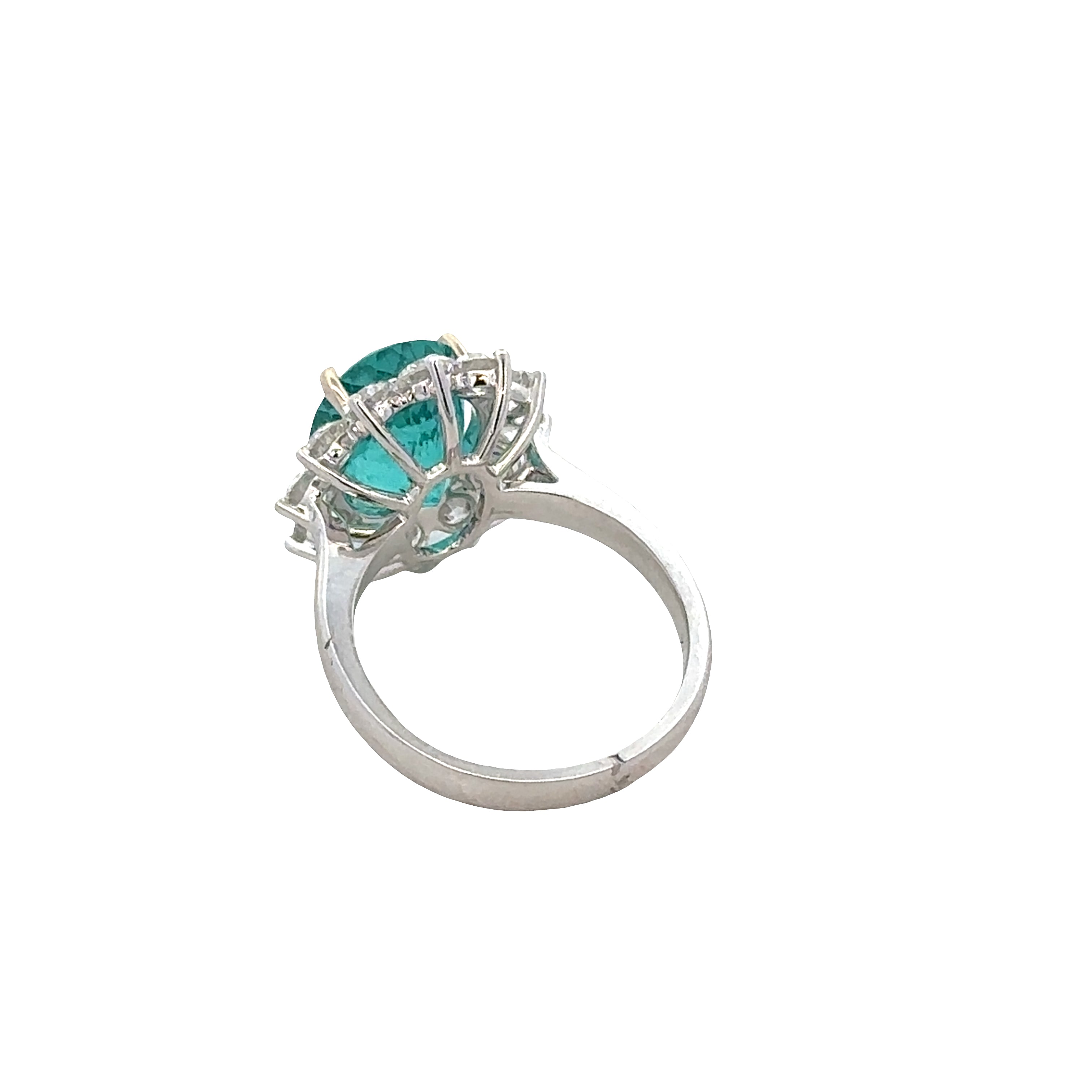 18k White Gold Ring with 5.28 CT Oval Paraiba Tourmaline and 1.54 CTW Diamond Starburst Halo – Size 6.75