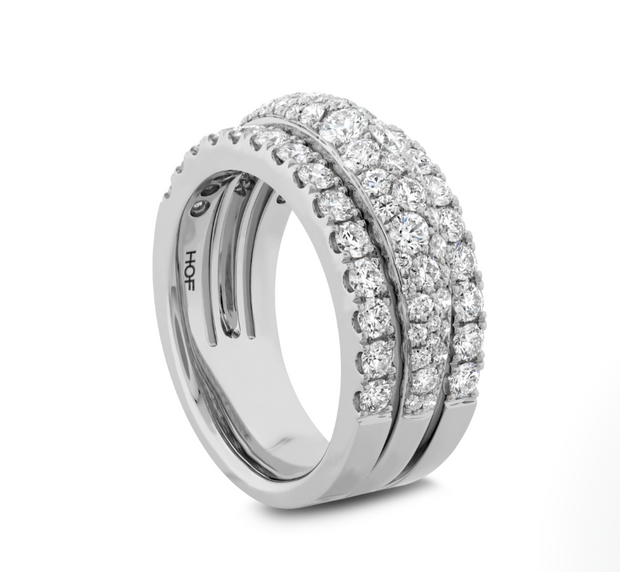 Triple Row Domed Diamond Ring in 18k White Gold