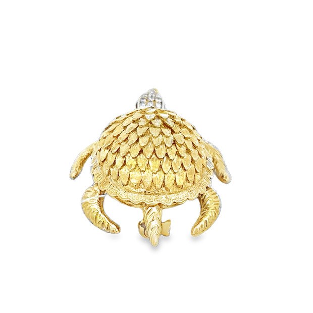 Vintage 1980s Sea Turtle Brooch in 18k Yellow Gold