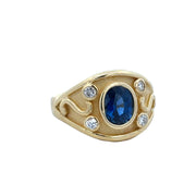 Sapphire and Diamond Etruscan Style Ring in 18k Yellow Gold