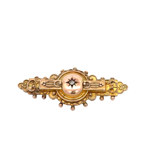 Antique Victorian 9k Rose Gold Diamond Bar Brooch