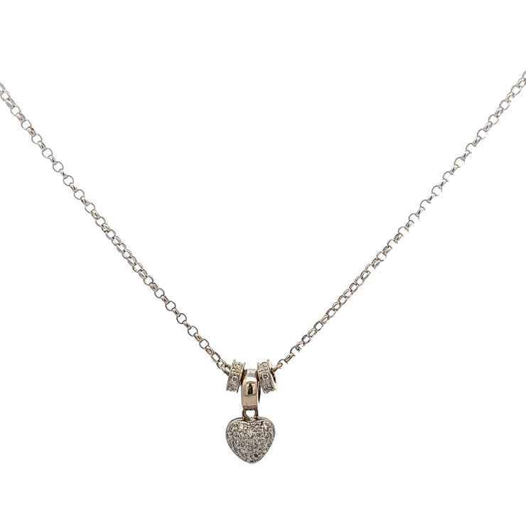 Diamond Studded Heart Necklace in White Gold
